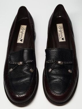 Brighton Vintage Black Brown Braided Bow Chunky Clog Loafers Women’s Size 7.5